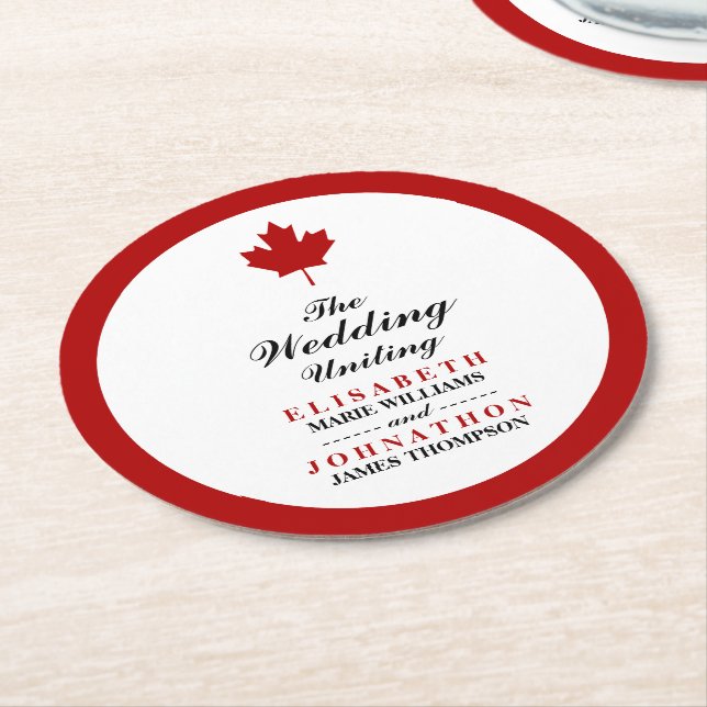 Dessous De Verre Rond Mariage du drapeau canadien (Incliné)