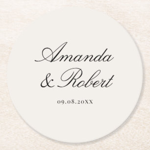 Dessous De Verre Rond Mariage Élégant Calligraphie Noir et Ivoire