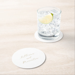 Dessous De Verre Rond Mariage Élégant Neutre Classique