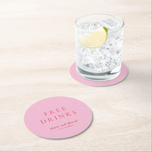 Dessous De Verre Rond Mariage Élégant Rose et Rouge Classique