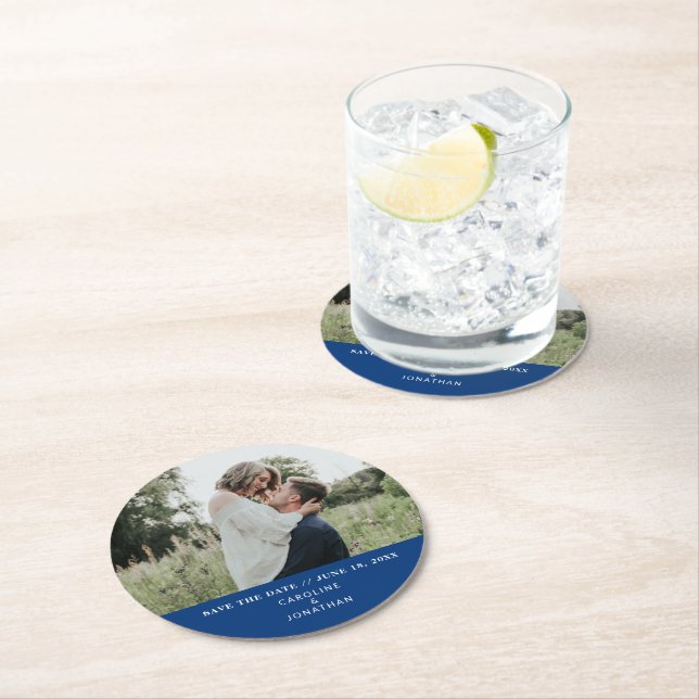 Dessous De Verre Rond Mariage Enregistrer la date Photo Simple Minimal B (En situation)