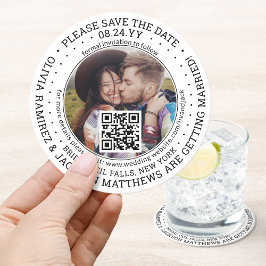 Dessous De Verre Rond Mariage Enregistrer la date QR Code & Photo modern