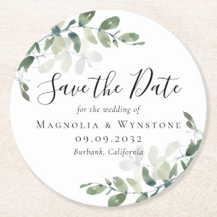 Dessous De Verre Rond Mariage Eucalyptus Enregistrer La Date