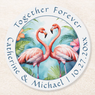 Dessous De Verre Rond Mariage Flamant rose