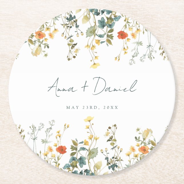 Dessous De Verre Rond Mariage fleur sauvage (Devant)
