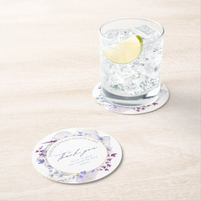 Dessous De Verre Rond Mariage fleur sauvage Aquarelle Merci Peri ID954 (En situation)