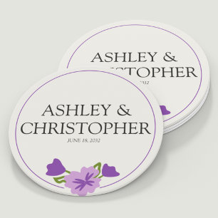 Dessous De Verre Rond Mariage Fleur sauvage couleur d'eau violet