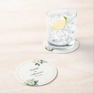 Dessous De Verre Rond Mariage Fleurs Blanches Botaniques Personnalisées
