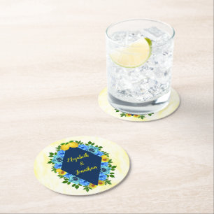 Dessous De Verre Rond Mariage floral citron soleil