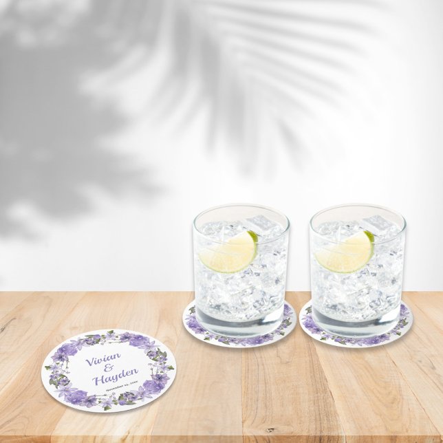 Dessous De Verre Rond Mariage Floral pourpre doux (Créateur téléchargé)