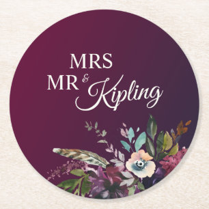 Dessous De Verre Rond Mariage floral romantique de Bourgogne