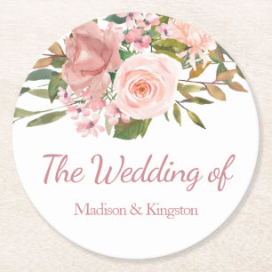 Dessous De Verre Rond Mariage Floral rose Gold & Blush