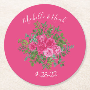 Dessous De Verre Rond Mariage floral rose vif