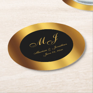 Dessous De Verre Rond Mariage frontalier de luxe Black Gold Calligraphie
