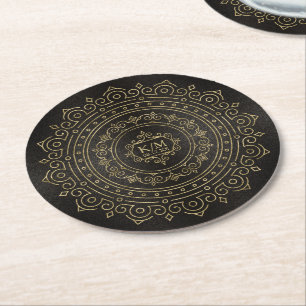 Dessous De Verre Rond Mariage Gold Filigree fin Mandala ID871