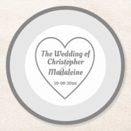Dessous De Verre Rond Mariage gris argent simple et blanc