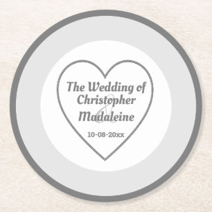 Dessous De Verre Rond Mariage gris argent simple et blanc