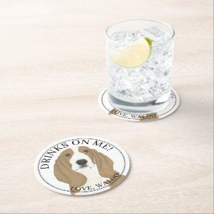 Dessous De Verre Rond Mariage Hound Basset personnalisé
