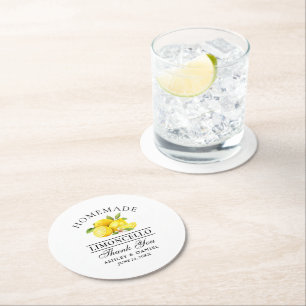 Dessous De Verre Rond Mariage Limoncello aux citrons d'aquarelle