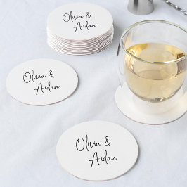Dessous De Verre Rond Mariage manuscrit moderne noir et blanc
