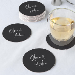Dessous De Verre Rond Mariage manuscrit moderne noir et blanc