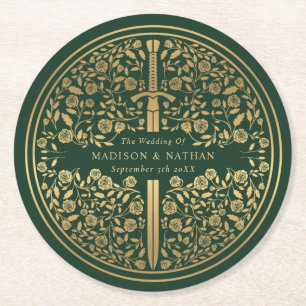 Dessous De Verre Rond Mariage médiéval royal vert