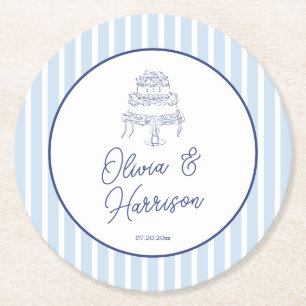 Dessous De Verre Rond Mariage Minimaliste Rayure Cabane Bleue