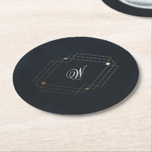 Dessous De Verre Rond Mariage Monogramme de la marine classique