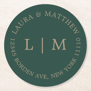 Dessous De Verre Rond Mariage Monogramme Emerald Green