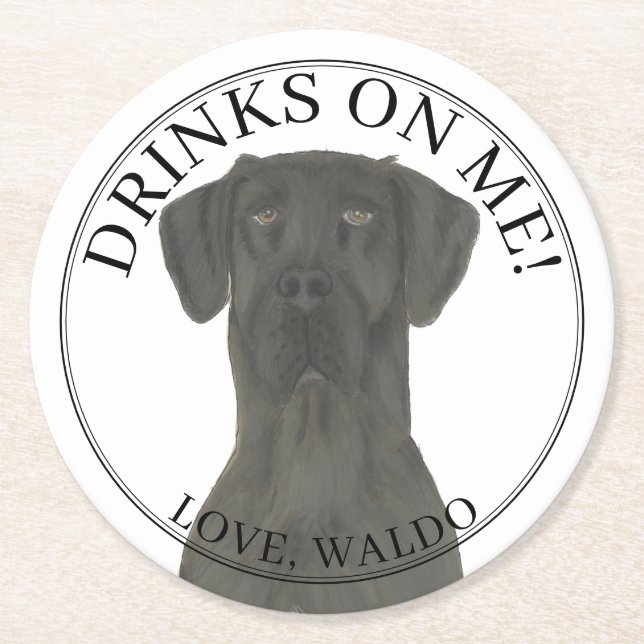 Dessous De Verre Rond Mariage noir personnalisé Great Dane (Devant)