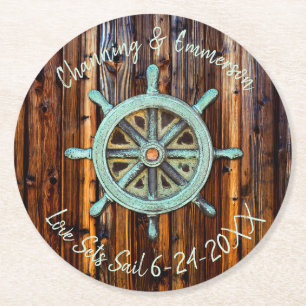 Dessous De Verre Rond Mariage ou Fiançailles nautique rustique