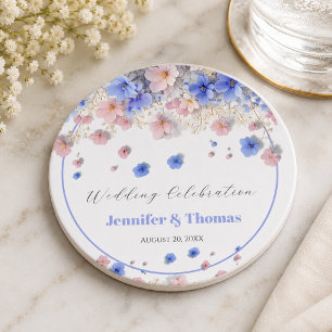 Dessous De Verre Rond Mariage Pastel Cottagecore Fleurs Sauvages Romanti