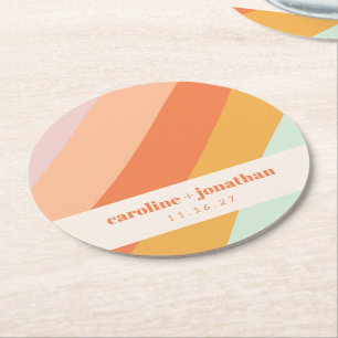 Dessous De Verre Rond Mariage personnalisé Art géométrique Pastel Rétro 