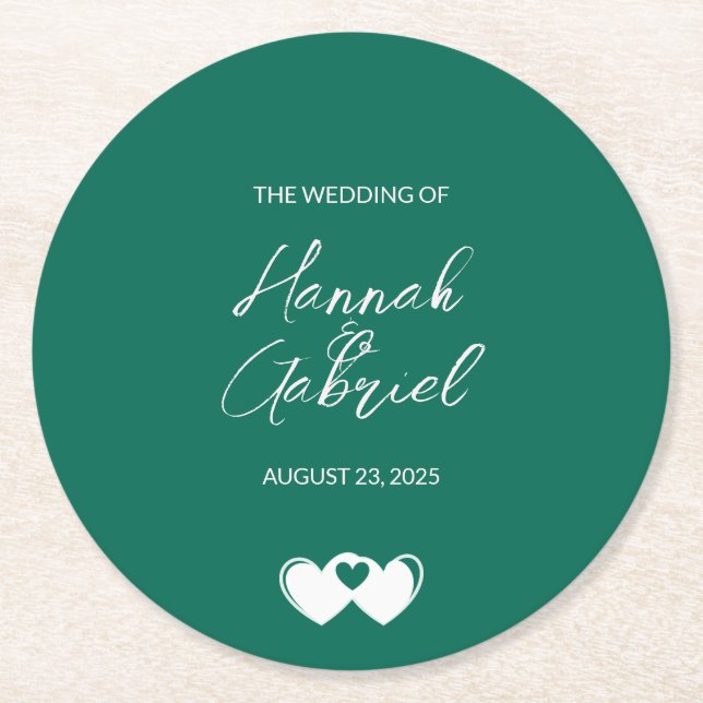 Dessous De Verre Rond Mariage personnalisé Emerald Green (Devant)
