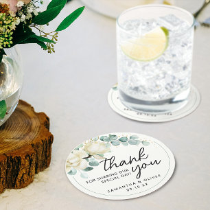 Dessous De Verre Rond Mariage personnalisé Favor Magnolia Eucalyptus