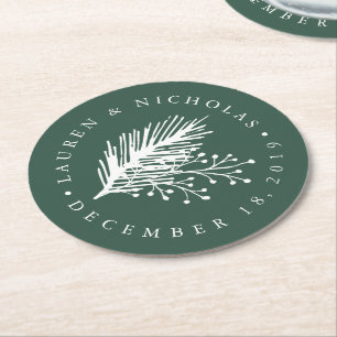 Dessous De Verre Rond Mariage personnalisé Holly et Pine