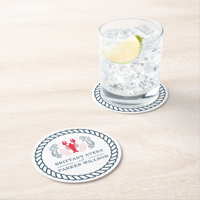 Dessous De Verre Rond Mariage personnalisé moderne nautique (En situation)