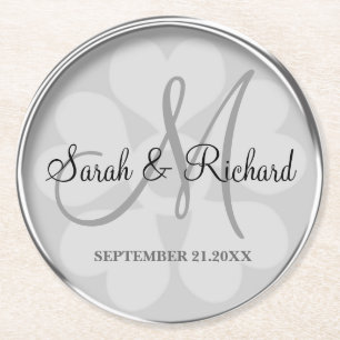 Dessous De Verre Rond Mariage personnalisé Monogramme élégant Argent