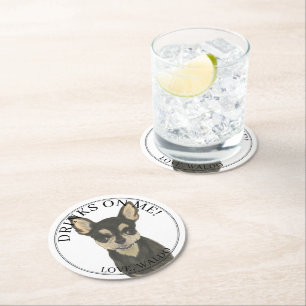 Dessous De Verre Rond Mariage personnalisé Tan Chihuahua noir