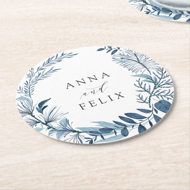 Dessous De Verre Rond Mariage personnalisé Wild Azure (Incliné)