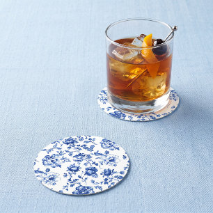 Dessous De Verre Rond Mariage rond en chinoiserie bleu poussiéreux
