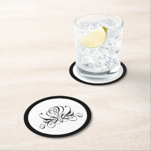 Dessous De Verre Rond Mariage Rose noir Calligraphie
