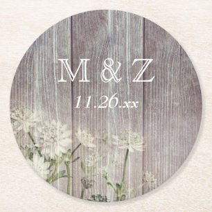 Dessous De Verre Rond Mariage rustique en bois foncé