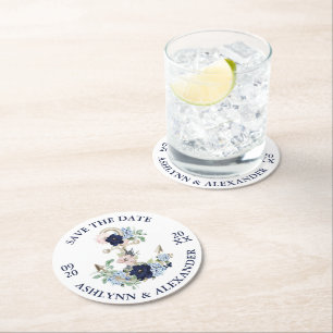 Dessous De Verre Rond Mariage SAUVEGARDER LA DATE Ancre nautique Floral
