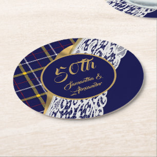 Dessous De Verre Rond Mariage tartan bleu