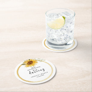 Dessous De Verre Rond Mariage Tournesol Jaune Moderne