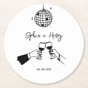 Dessous De Verre Rond Mariage Whimsical funky dessiné à la main