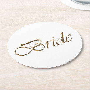 Dessous De Verre Rond Mariée, écriture or élégant chic douche nuptiale