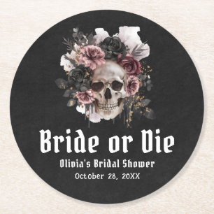 Dessous De Verre Rond Mariée Fleurie de Halloween: Tête de Mort "Bride o