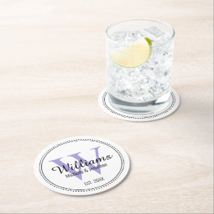 Dessous De Verre Rond Mariés personnalisés Monogramme Lavande